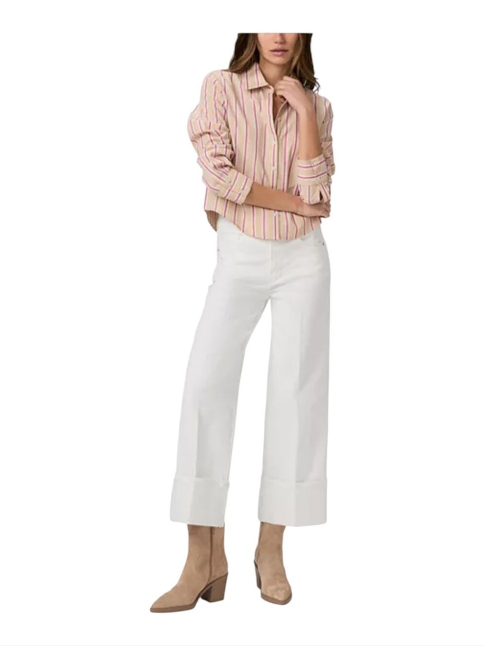 Paige Sasha Ankle High Rise Wide Leg Cuff Jeans In Ecru NWT